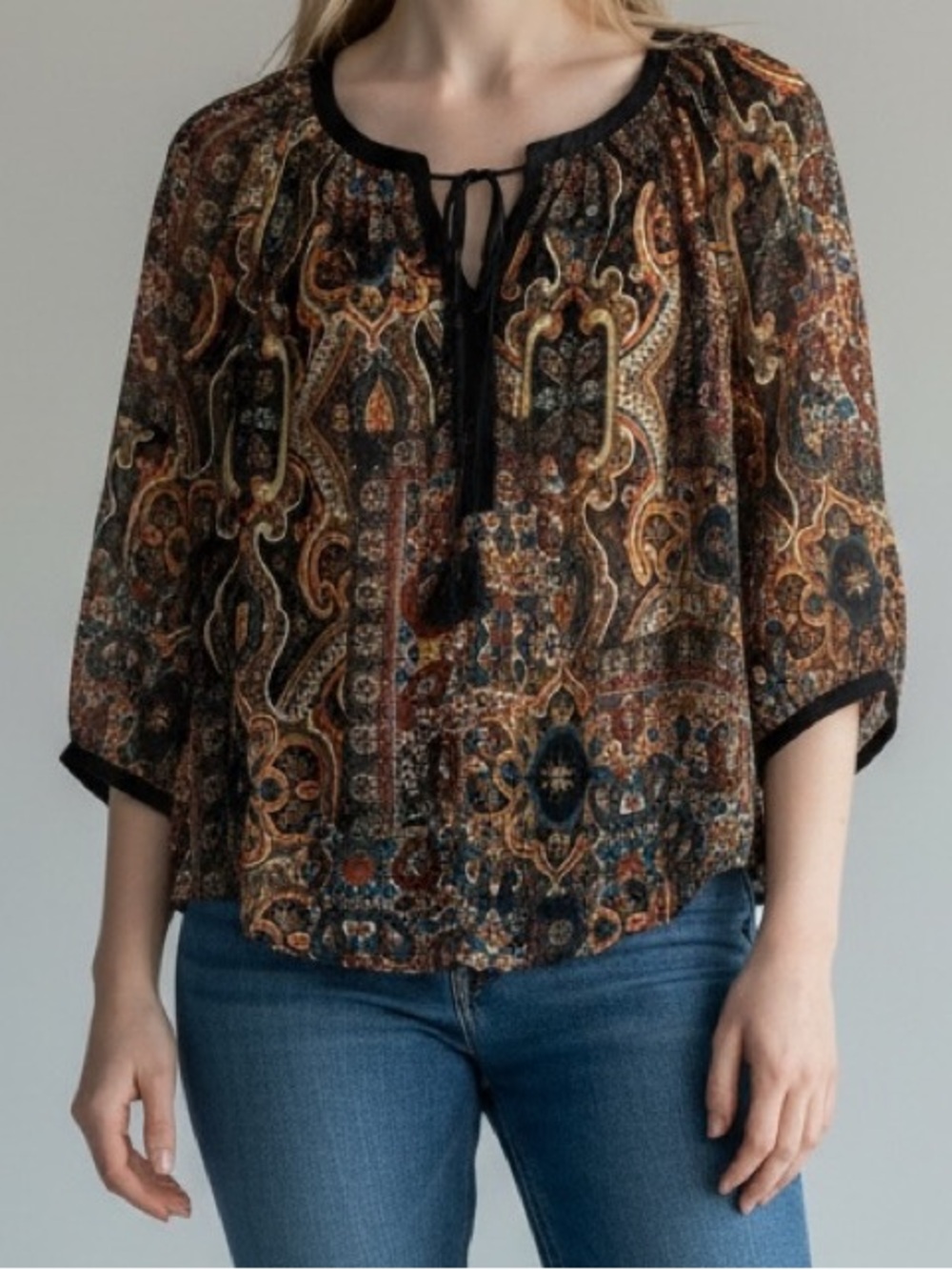 Anthropologie Meadow Rue Small Multicolor Paisley Boho Peasant Top